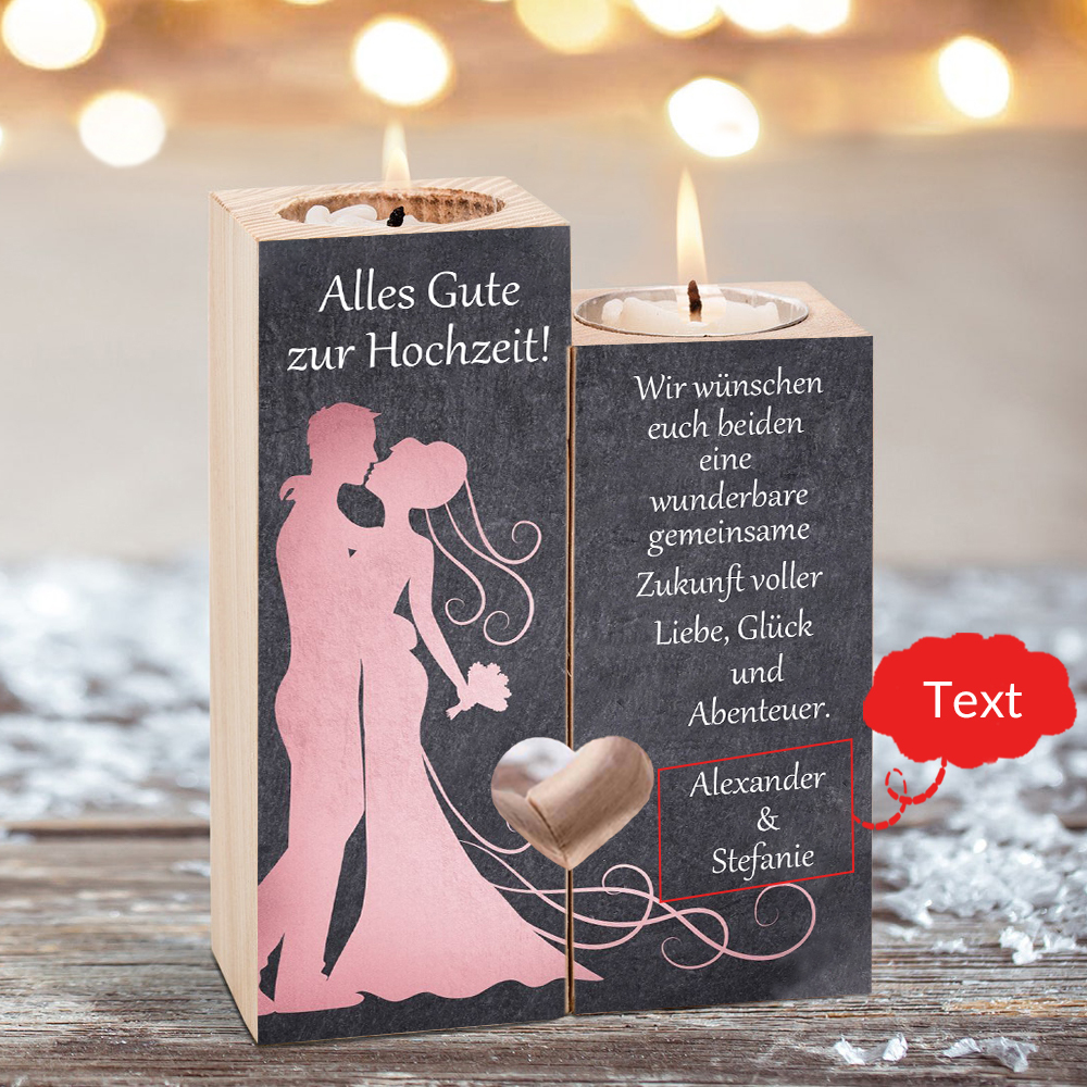 Personalisierter Text Kerzenhalter-Alles Gute zur Hochzeit -Geschenk für frisch vermählte Ehepaar Hochzeitsgeschenk