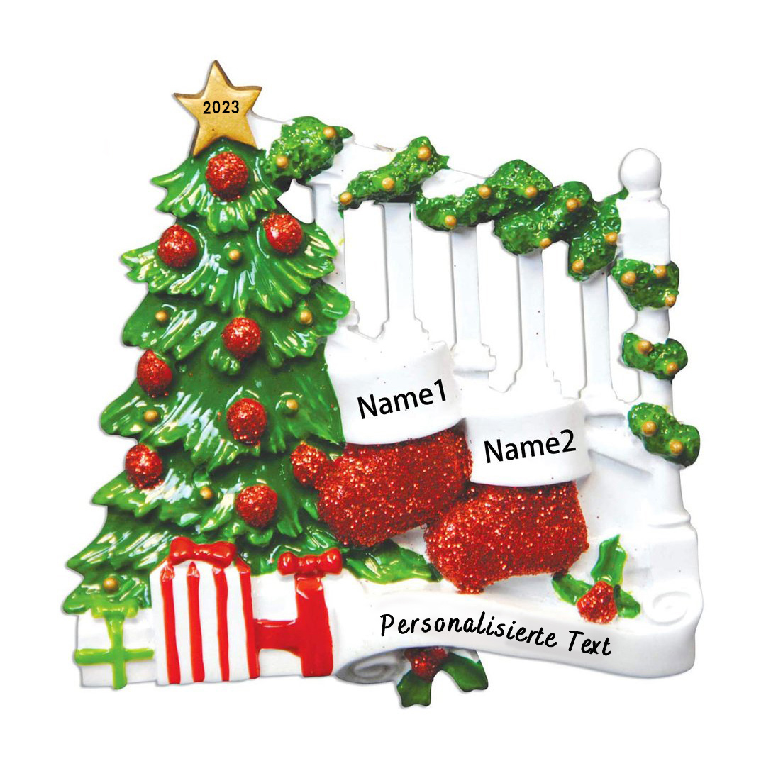 Holz Weihnachtsornament-Personalisiertes 2 Namen Text Weihnachtsbaum Ornament Anhänger mit 2 Strümpfen
