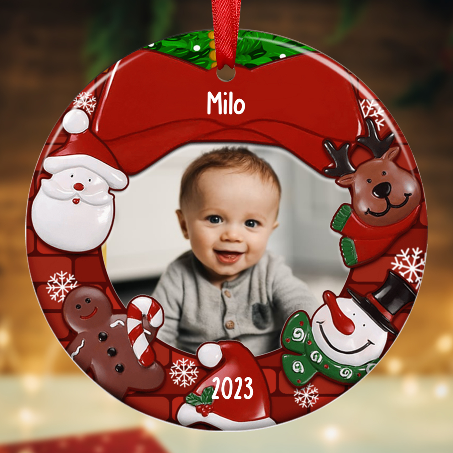 Acryl Weihnachtsornament-Personalisiertes Foto & Name & Jahr Rund Baby Ornament