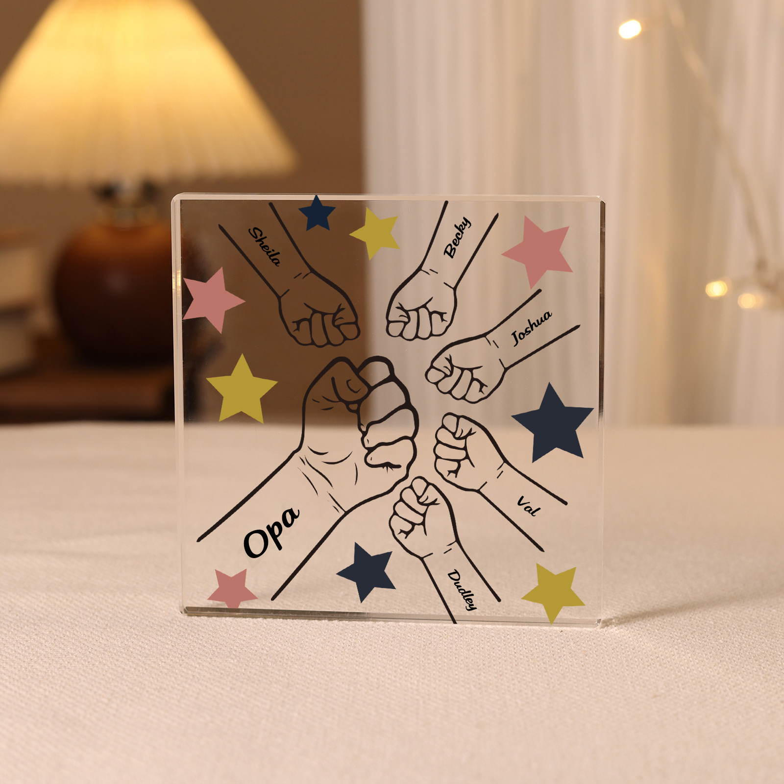 Quadrat Acryl-Deko Personalisierte 6 Namen Fauststoß Schreibtischdekoration für Vater