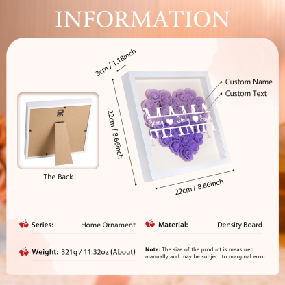 Mama Dichteplattenrahmen Deko-Personalisierbare 2 Namen Blume Ornament für Mutter