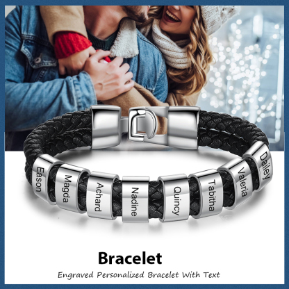 Personalisiertes 8 Namen Perlen Leder Armband-An Meinen Vater- Geschenk mit Nachrichtenkarte