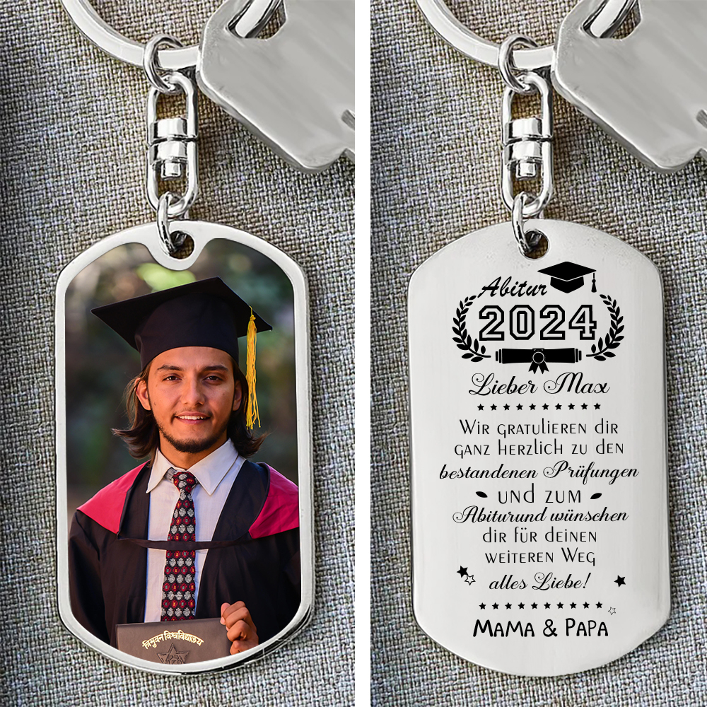 Personalisiertes Foto & Text & Jahr Schlüsselanhänger -  Wir gratulieren dir ganz herzlich zum Abitur - Abschluss Wunsch Geschenk