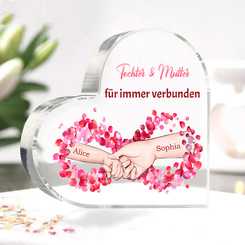 Personalisierte 2 Namen Acryl-Deko - Tochter und Mutter für immer verbunden - Schreibtischdekoration für Mutter