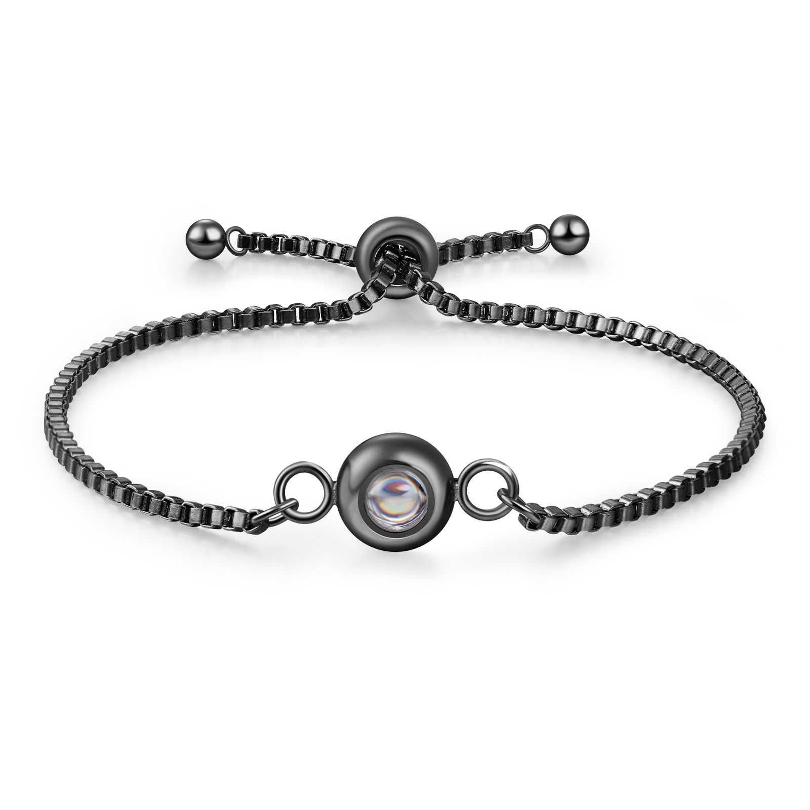 Personalisiertes Foto Rund Projektion Edelstahl Armband mit verstellbarer Kette