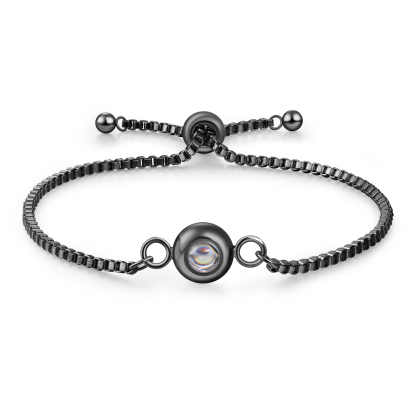 Personalisiertes Foto Rund Projektion Edelstahl Armband mit verstellbarer Kette