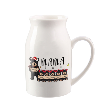 Personalisierte 6 Namen & Text Familie Schwarzbär Vase