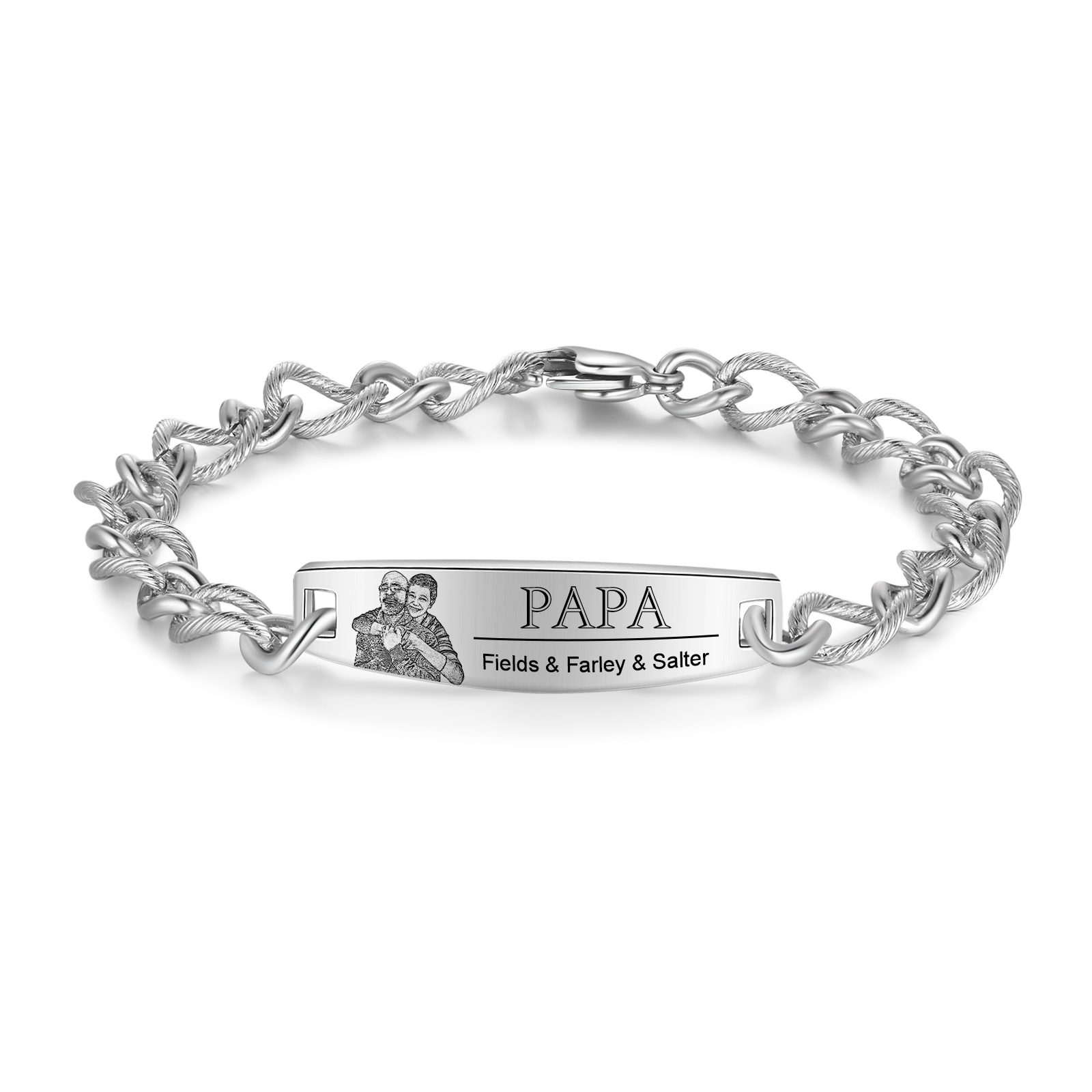 Herren Armband-Personalisiertes 3 Namen & Text & Foto Edelstahl Armband 