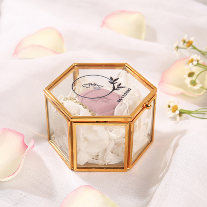 Personalisierbare 2 Buchstaben & Datum Geschenkbox Schmuck Samt Glas Ring Box