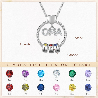 Personalisierte 3 Namen Gravur "OMA" Halskette mit 3 Geburtssteinen