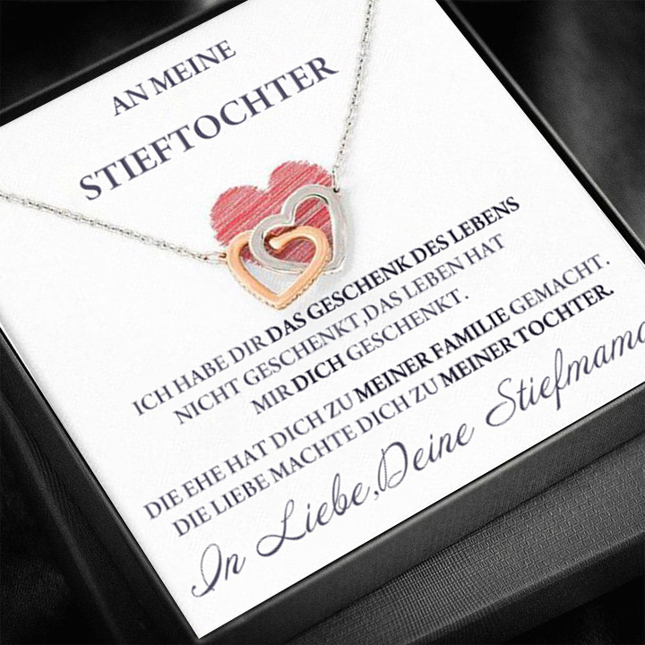 S925 Silber Herz Halskette - An Meine Stieftochter von Stiefmama - Geschenk mit Nachrichtenkarte