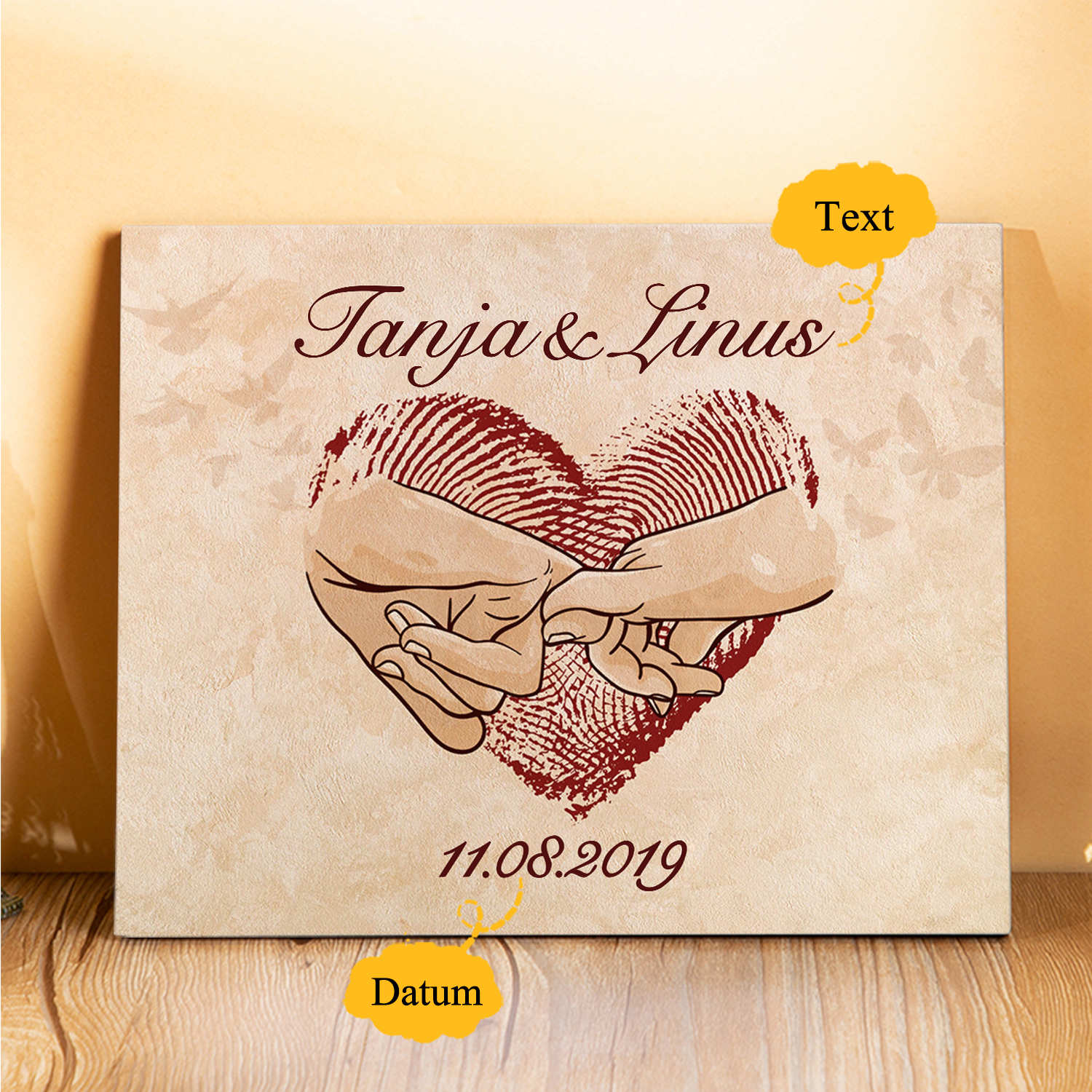 Pärchen Holzbild-Personalisierter Text & Datum Holzdekoration-für Paare