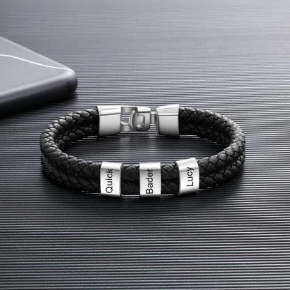 Personalisiertes 3 Namen Perlen Leder Armband-An Meinen Vater- Geschenk mit Nachrichtenkarte