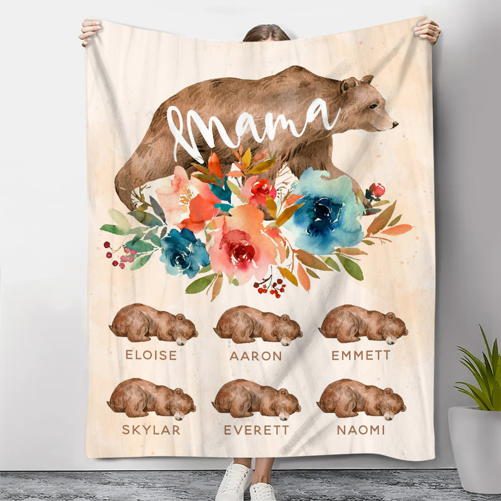 Personalisierbare 6 Namen Bunt Blume Mama Bär Decke - Geschenk für Mutter