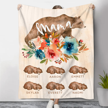Personalisierbare 6 Namen Bunt Blume Mama Bär Decke - Geschenk für Mutter