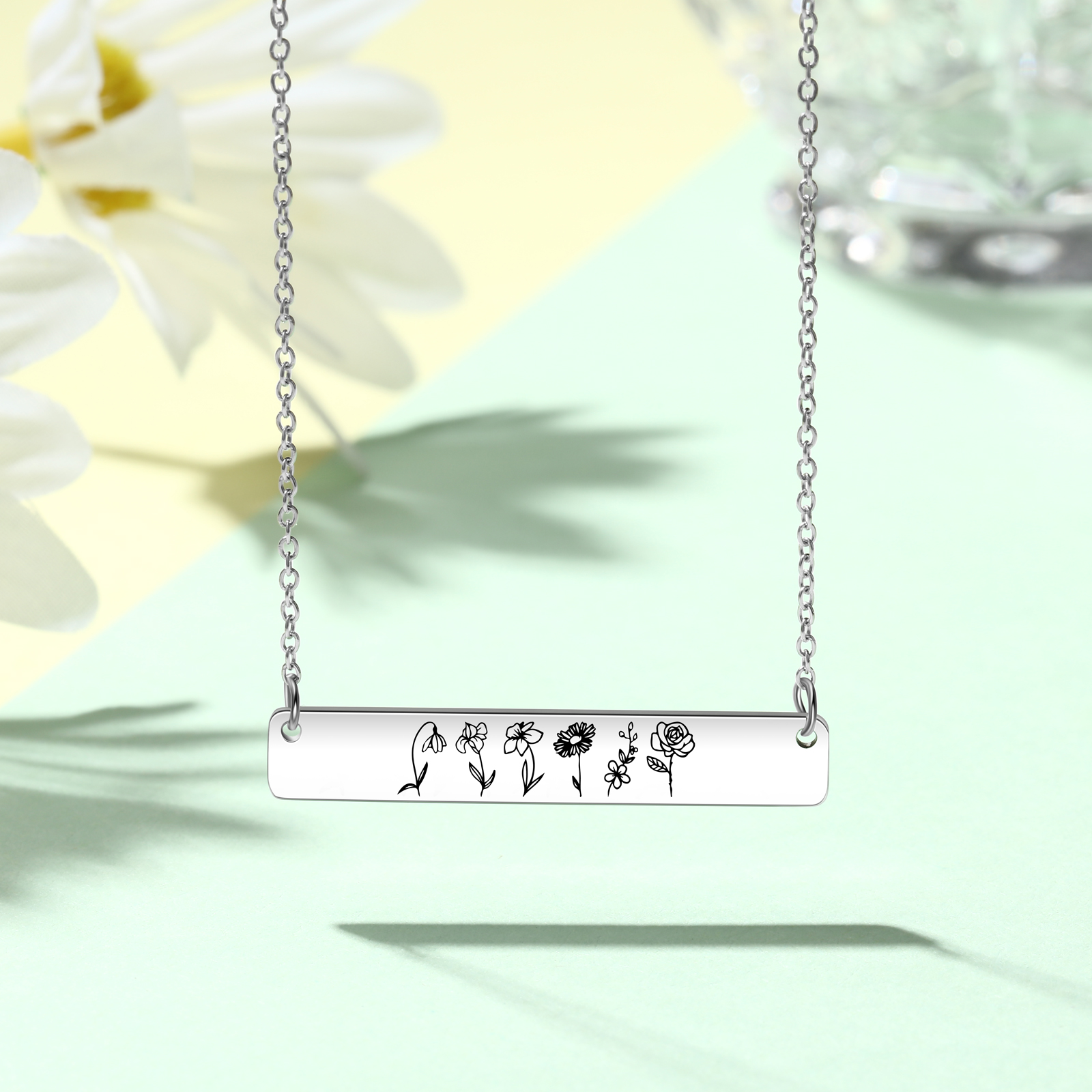 Wildblume Familie Bar Halskette 6 Blumen Personalisierte Garten Halskette