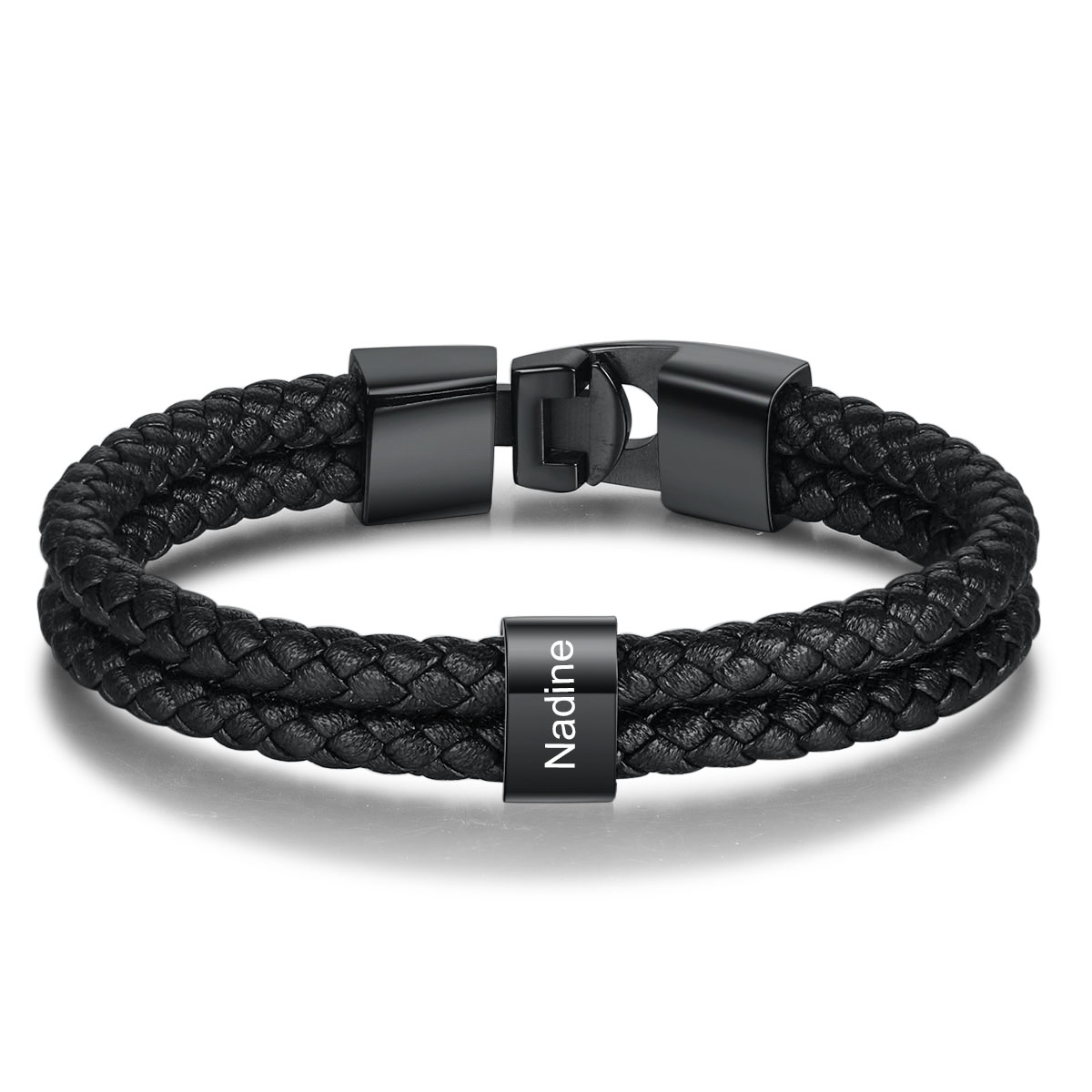 Herren Gravur 1-8 Namen Perlen Doppelt geflochtenes Lederarmband