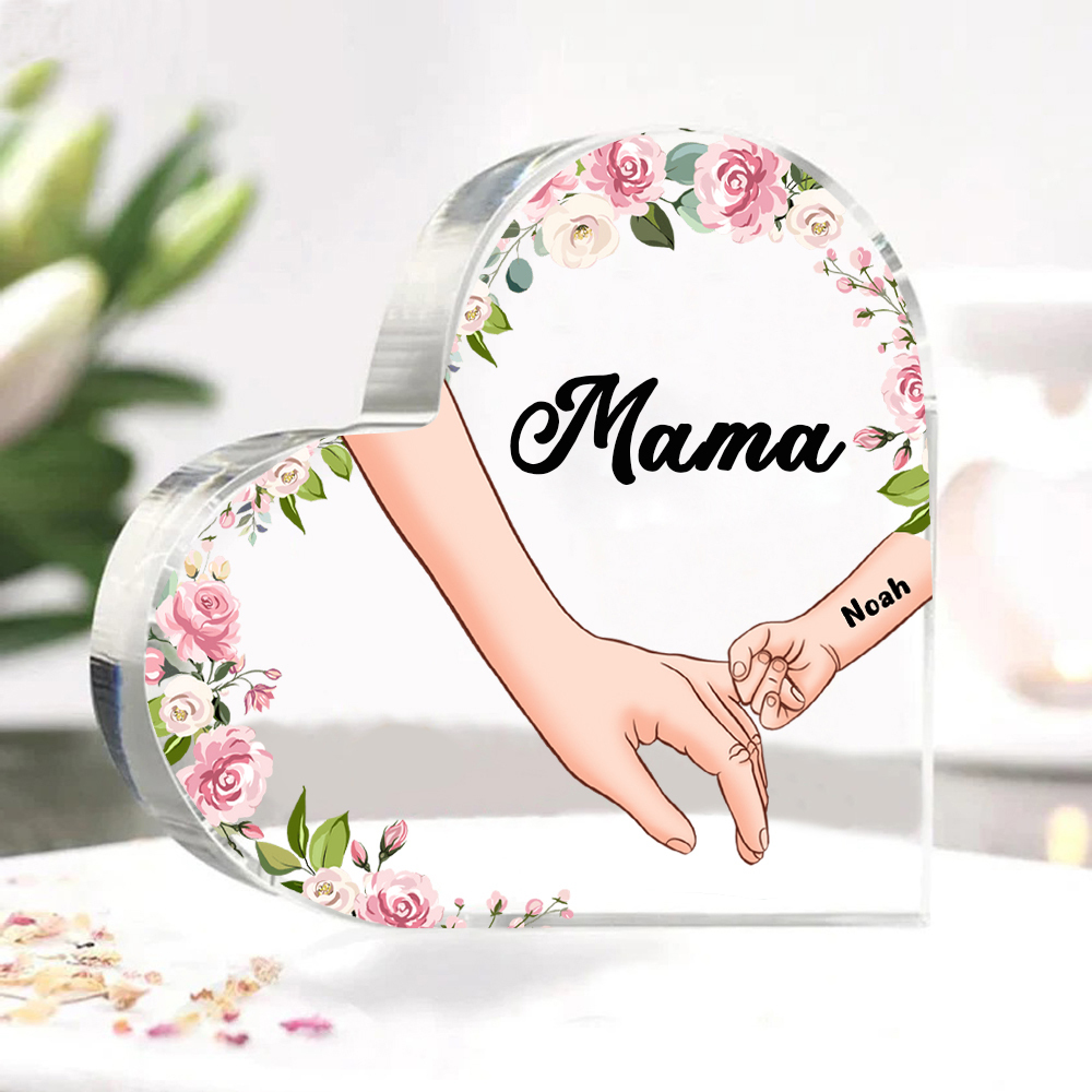 Personalisierter 1 Name & Text Hand in Hand Acryl-Deko-Schreibtischdekoration für Großmutter