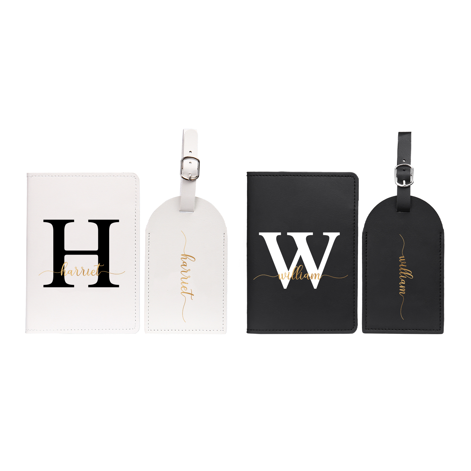 Personalisierte 2 Namen & Buchstaben Kofferanhänger/Taschenanhänger/Gepäckanhänger & Passhalter Set für Paare