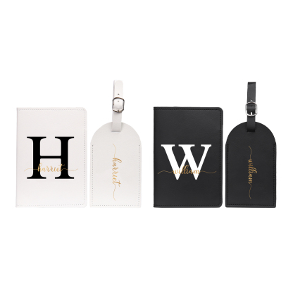 Personalisierte 2 Namen & Buchstaben Kofferanhänger/Taschenanhänger/Gepäckanhänger & Passhalter Set für Paare