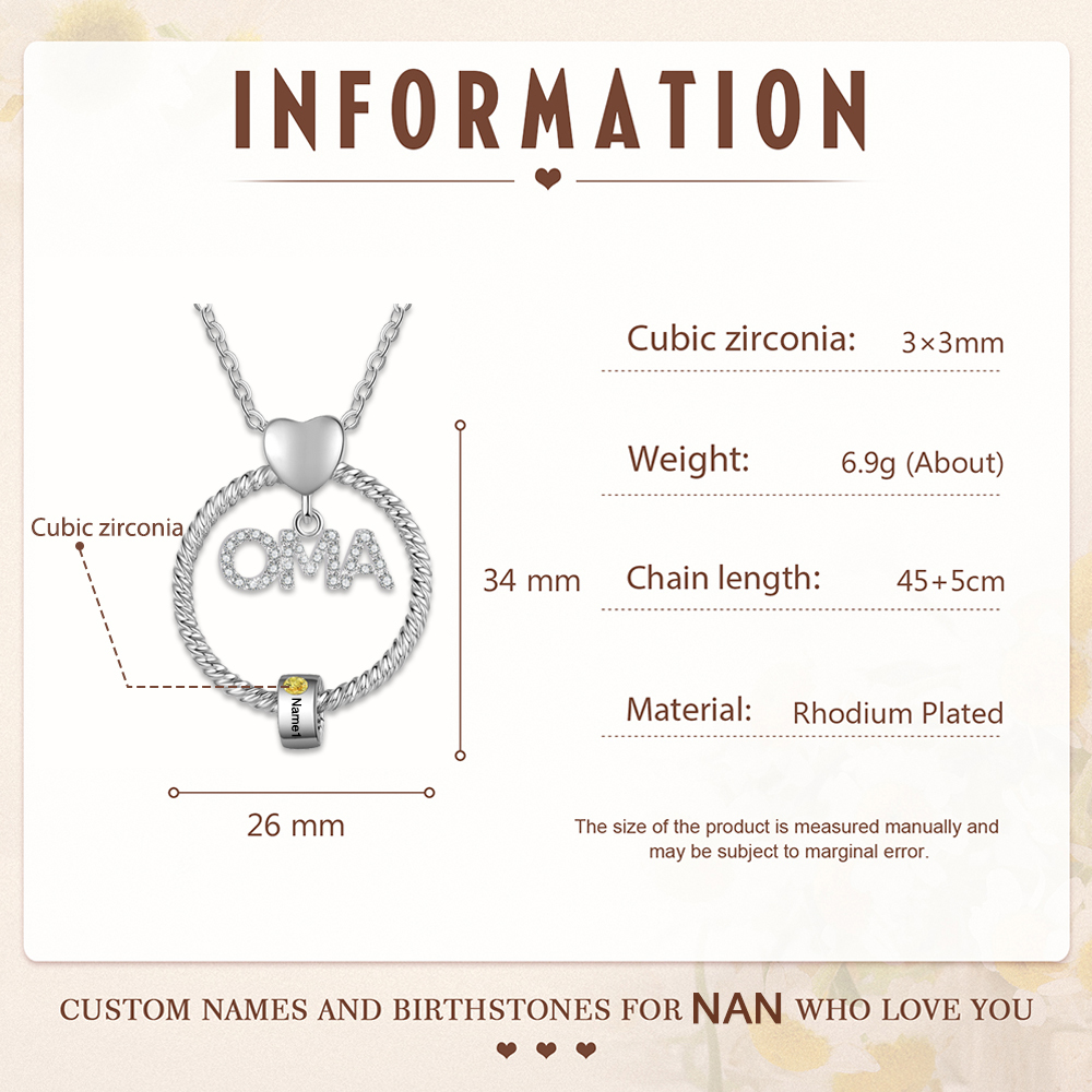 Personalisierter 1 Name Gravur OMA Halskette mit 1 Geburtsstein-Oma Ich hab dich so lieb-Geschenk mit Nachrichtenkarte