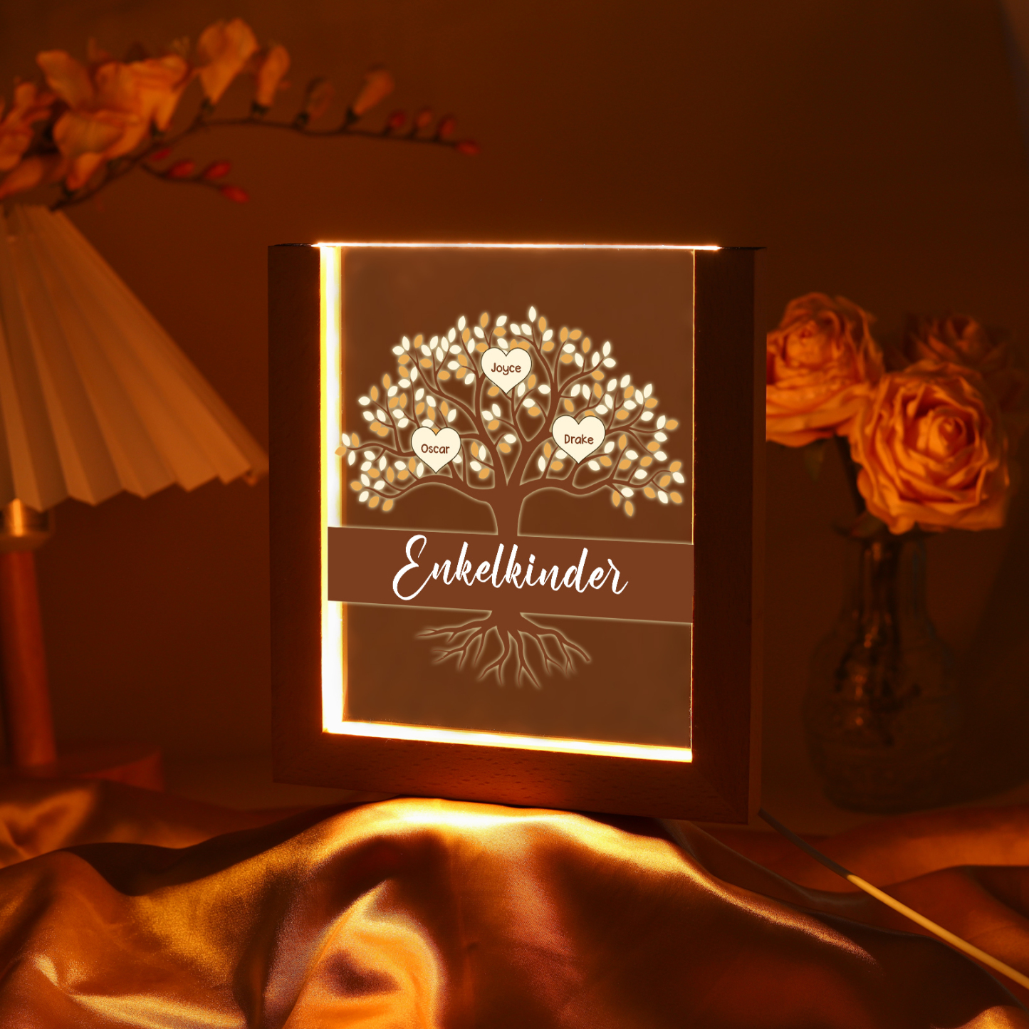 Personalisierte 3 Namen & Text Familienbaum Acryl Rahmen Nachtlicht Geschenk für Großmutter/Mutter zum Muttertag