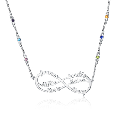 Benutzerdefinierte Unendlichkeit Infinity Halskette mit 6 Geburtssteinen und  6 Namen