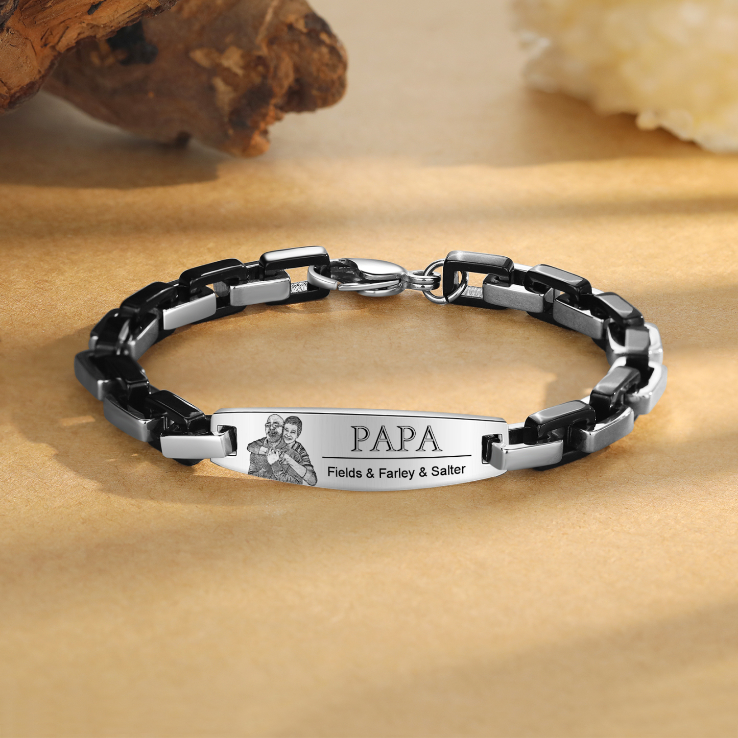 Herren Armband-Personalisiertes 3 Namen & Text & Foto Edelstahl Armband 