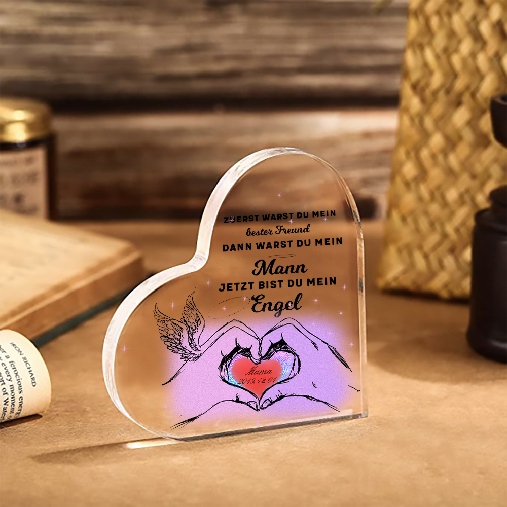 Personalisierter Name & Datum Acryl-Deko-Jetzt bist du mein Engel-Trauer Schreibtischdekoration für Mann