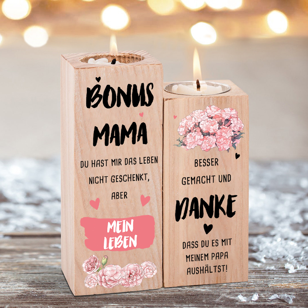 Quaderform Kerzenhalter-Danke ,dass du es mit meinem Papa aushaltst-Kerzenständer Geschenk für Bonus Mama