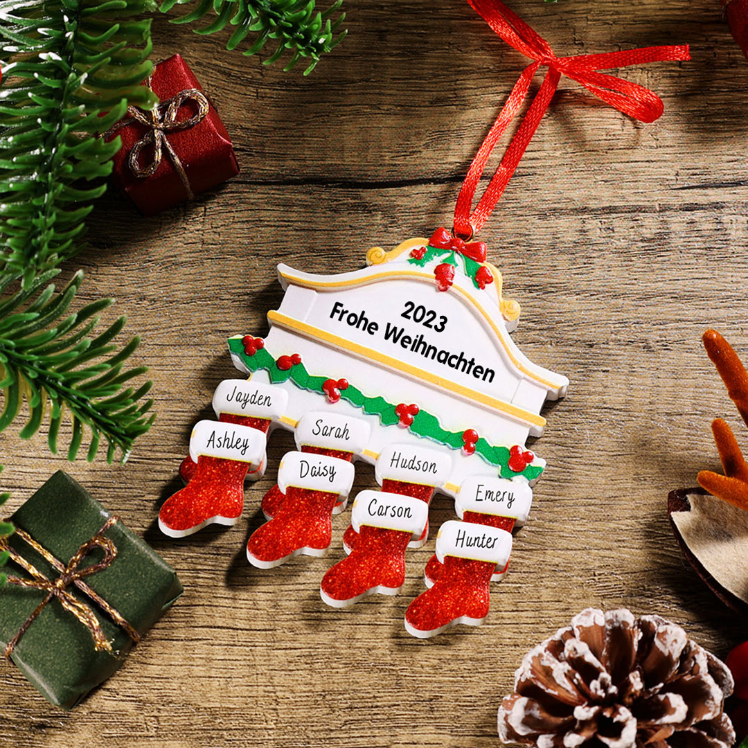 Holz Weihnachtsornament-Personalisiertes 8 Namen Text Rot Strümpfe Ornament Weihnachten Anhänger
