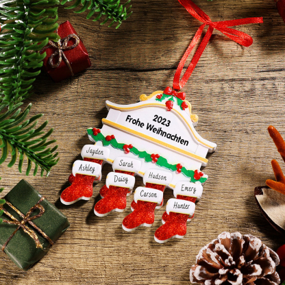 Holz Weihnachtsornament-Personalisiertes 8 Namen Text Rot Strümpfe Ornament Weihnachten Anhänger