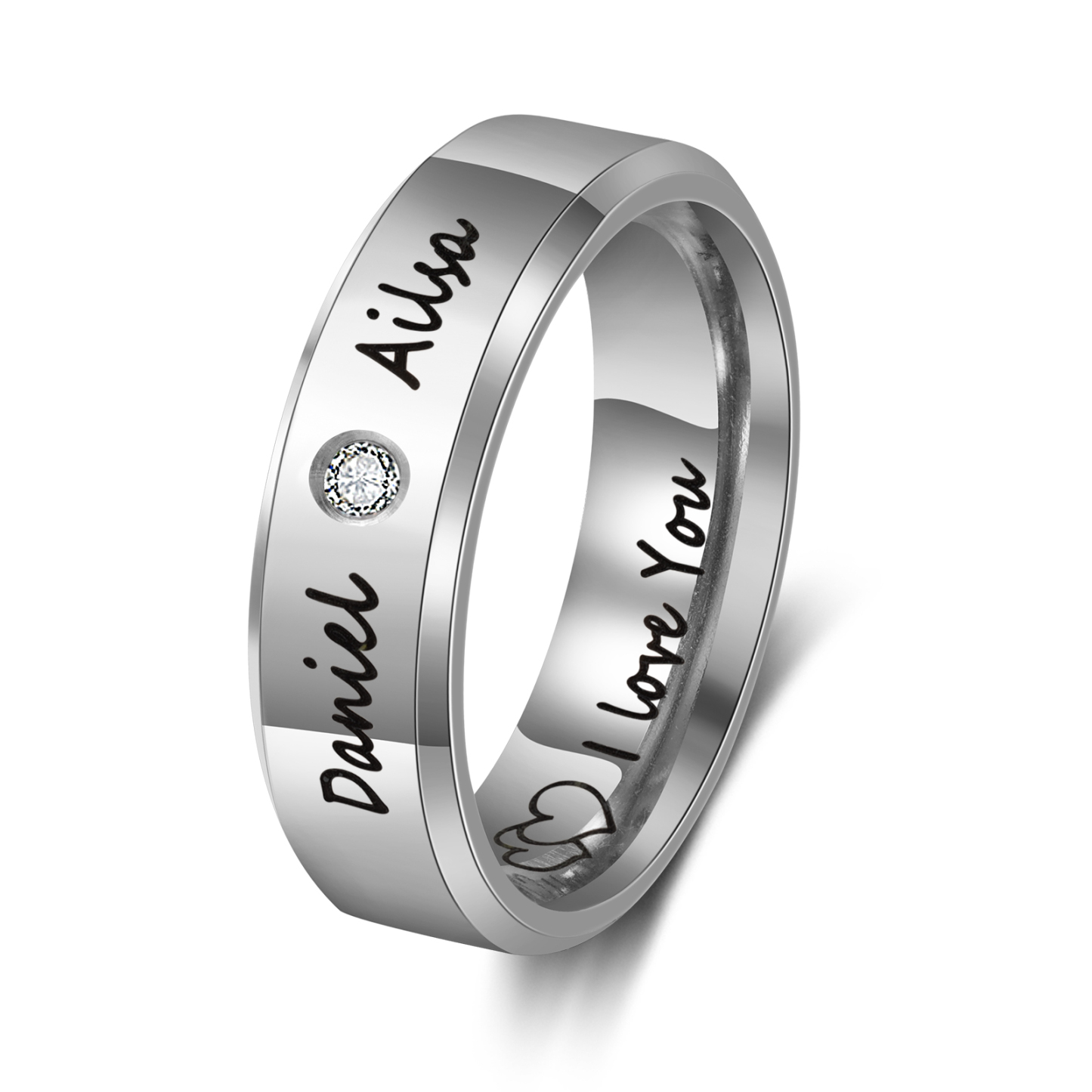 Kettenmachen Personalisierter 2 Namen & Text Partnerring Ring mit Zirkonia für Paare 9.99