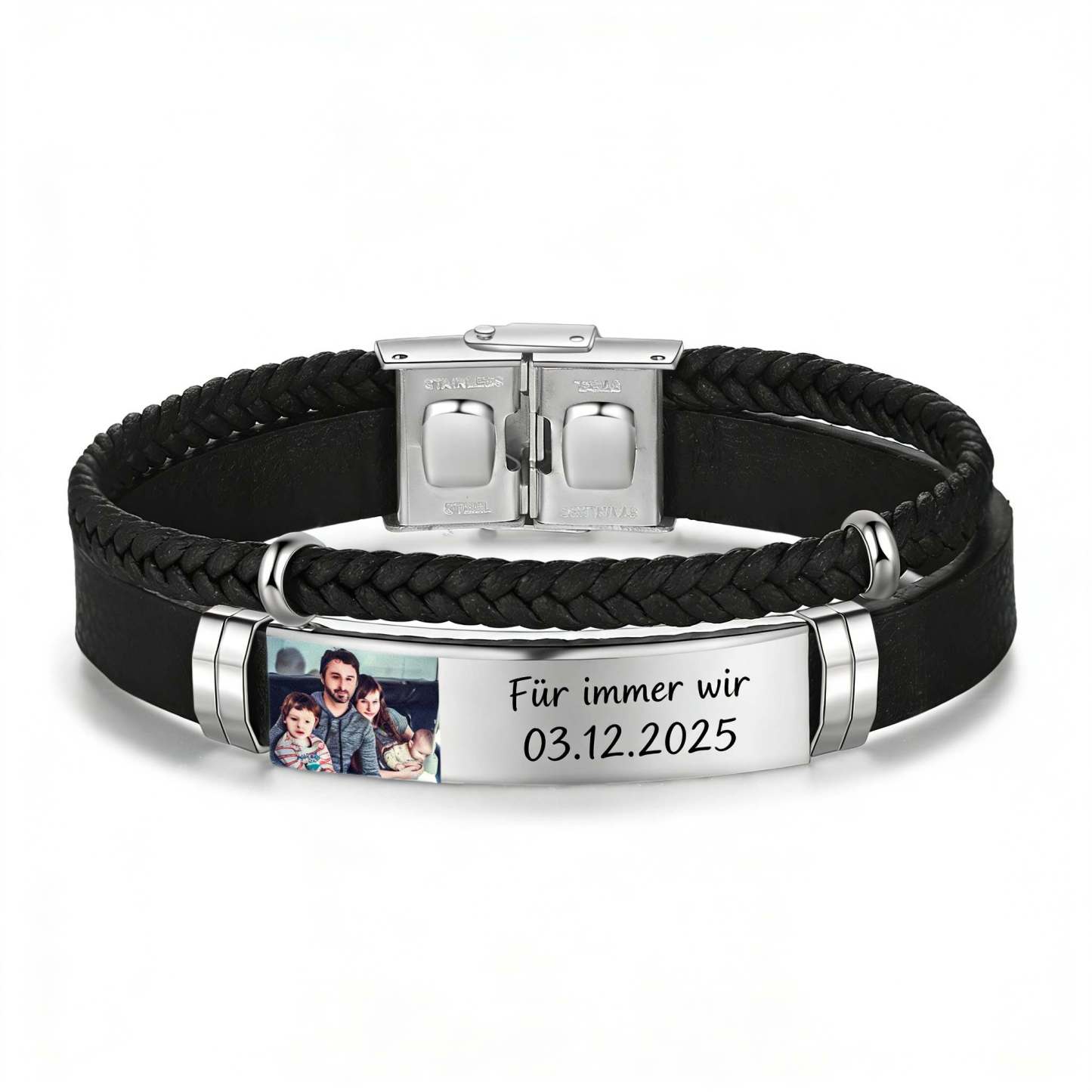 Herren Personalisierter 1 Text & Foto-Leder Armband Geschenkkarten-Set für Mann