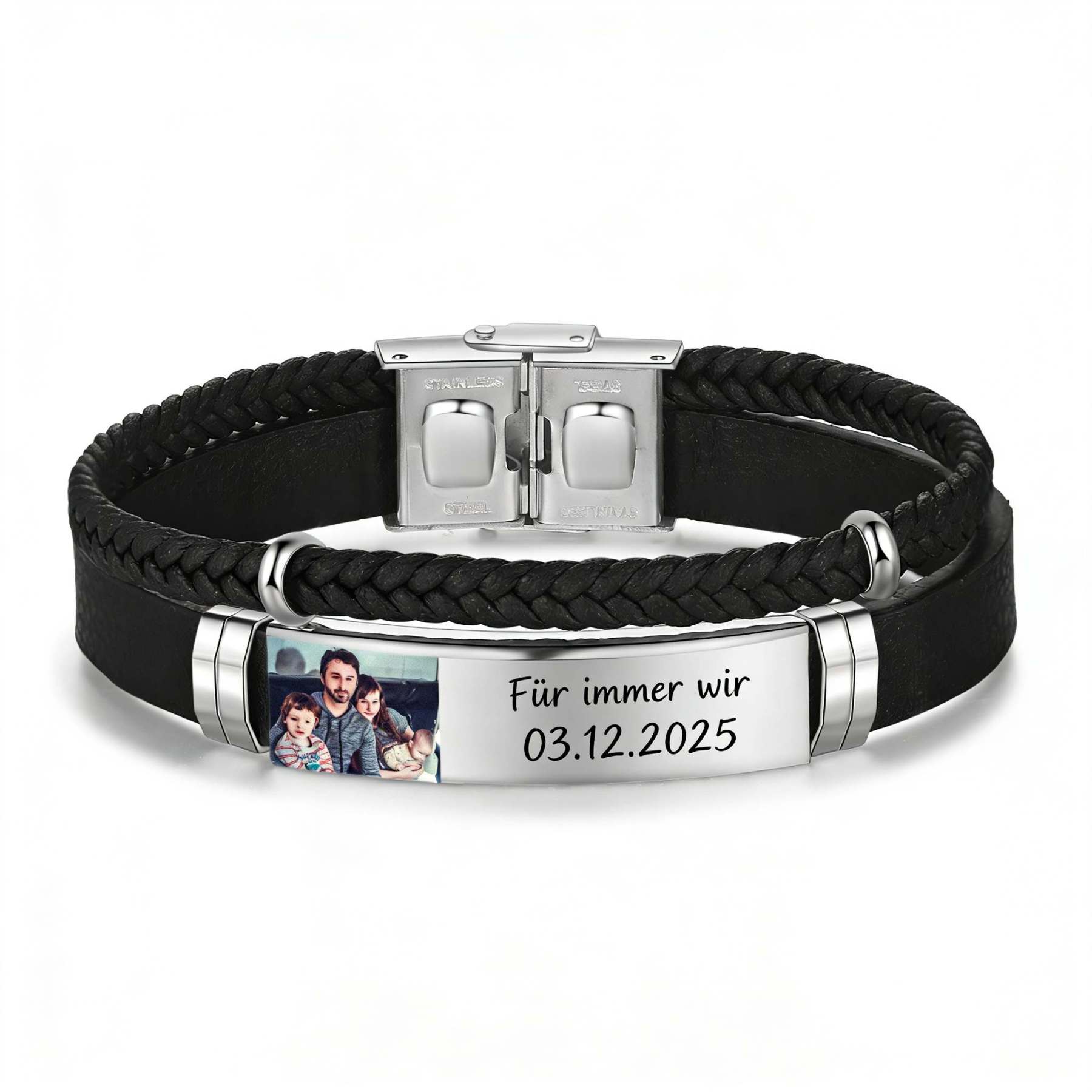 Herren Personalisierter 1 Text & Foto-Leder Armband Geschenkkarten-Set für Mann