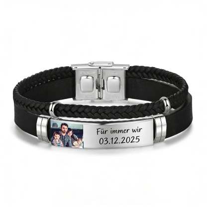 Herren Personalisierter 1 Text & Foto-Leder Armband Geschenkkarten-Set für Mann
