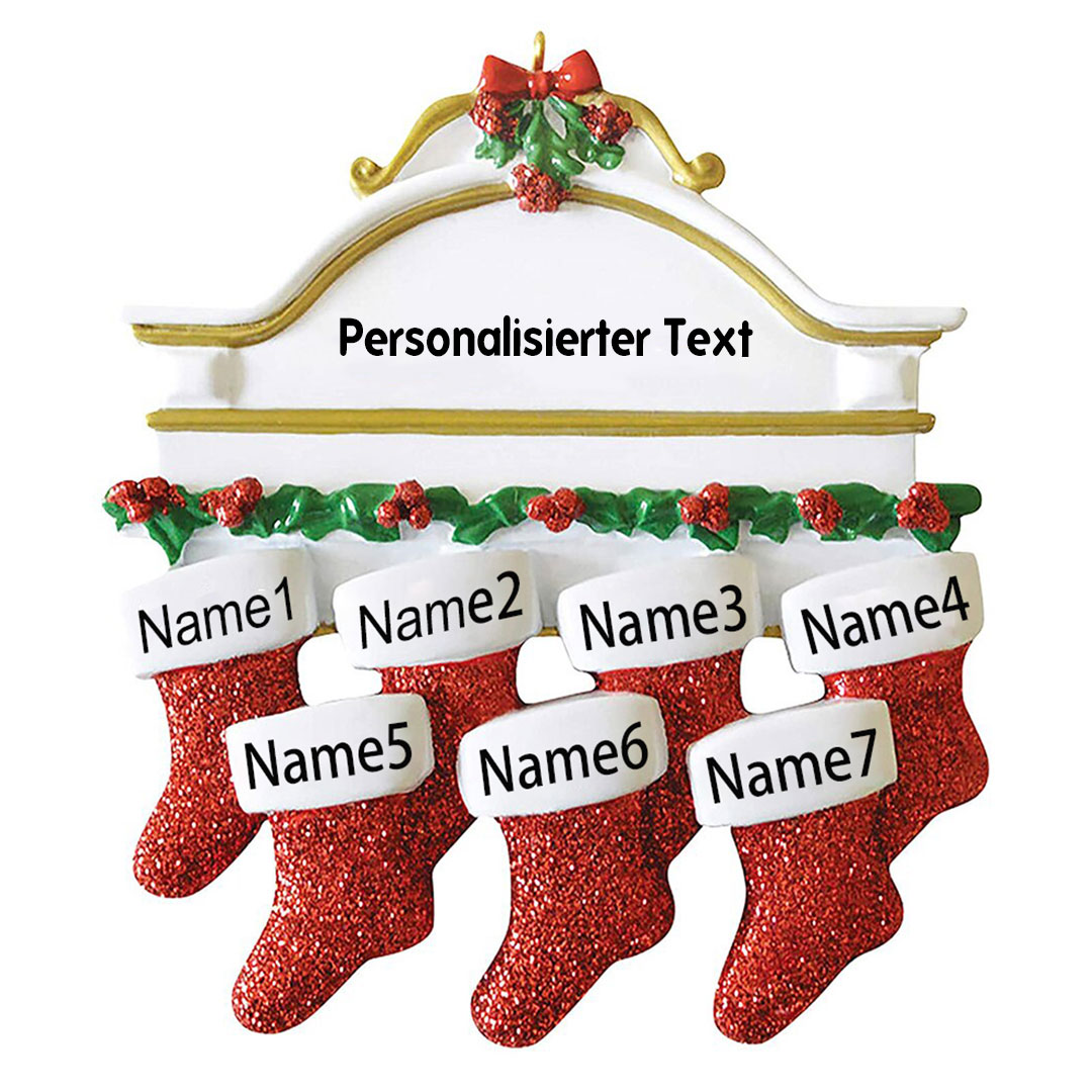 Holz Weihnachtsornament-Personalisiertes 7 Namen Text Rot Strümpfe Ornament Weihnachten Anhänger