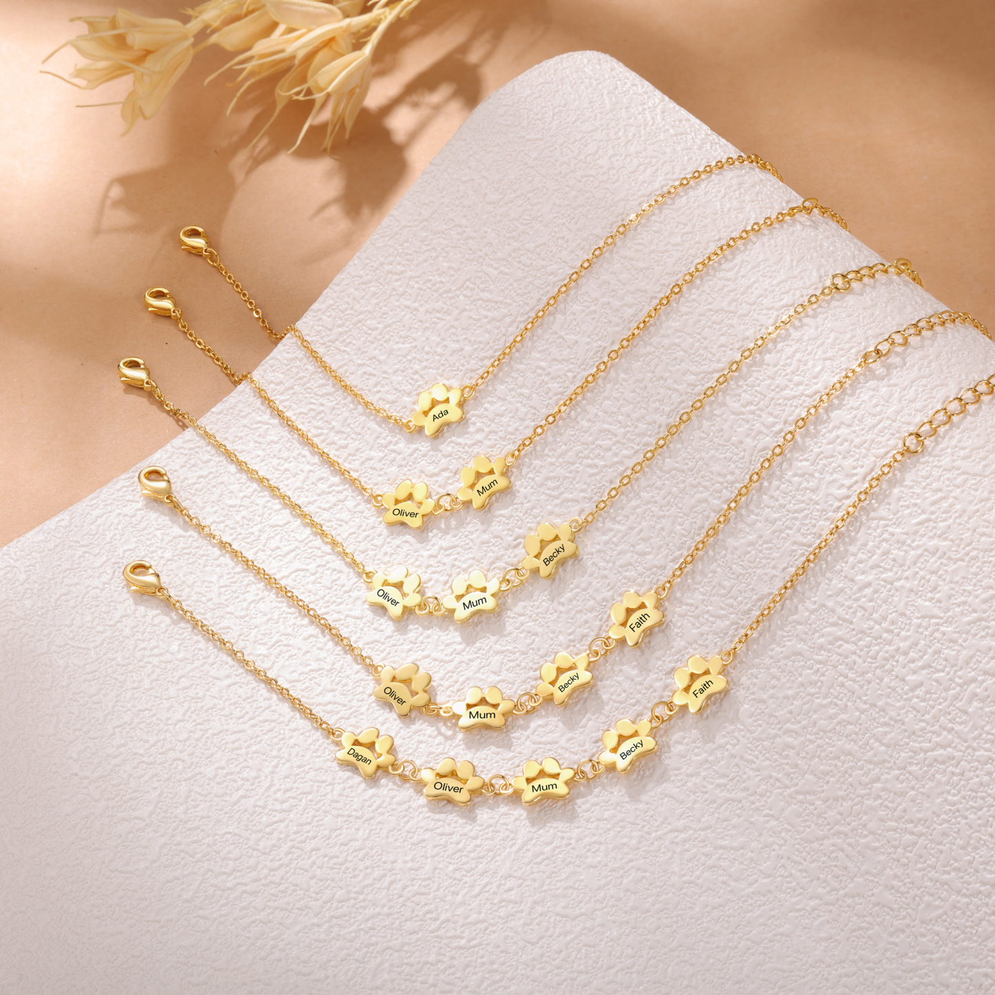 Personalisierter 1 Name Pfotenabdrücke Golden Armband