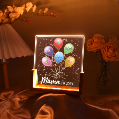 Personalisierte 2 Namen & Text & Datum Ballon Nachtlicht Geschenk für Großmutter/Mutter zum Muttertag