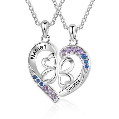 Personalisierte 2 Namen Vierblättriges Kleeblatt Halsketten Set mit Zirkonia