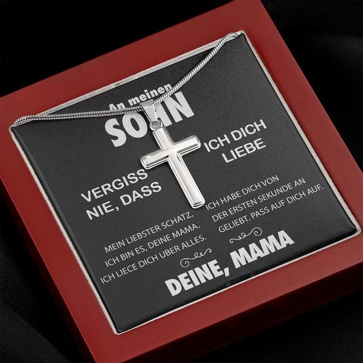 925 Sterling Silber An meine Sohn von Mama Kommunion Kreuz Halskette - Geschenk mit Nachrichtenkarte