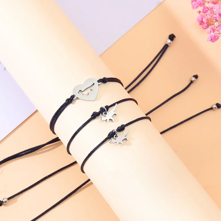 Dinos Armbänder Set mit 2 & 3 Ketten-Für das Schulkind-Schulanfang Geschenk mit Nachrichtenkarte