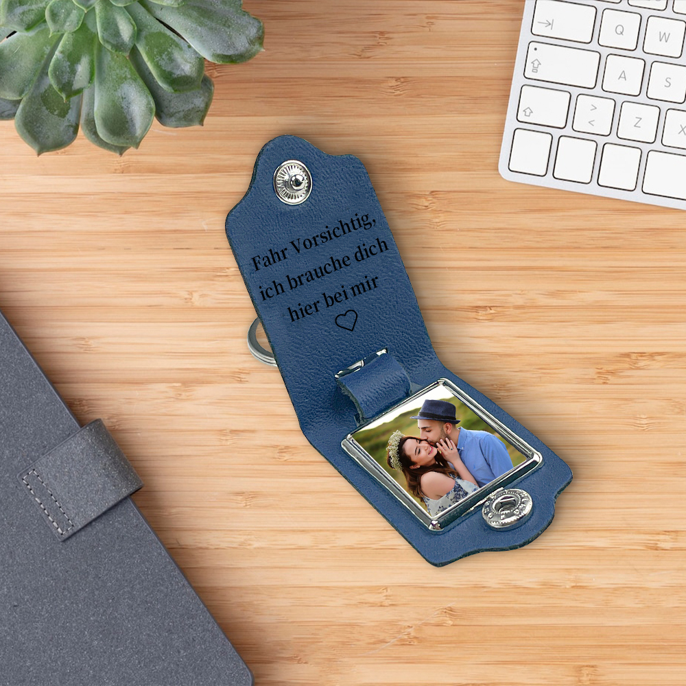 Personalisiertes Foto & 2 Texte Leder Schlüsselanhänger