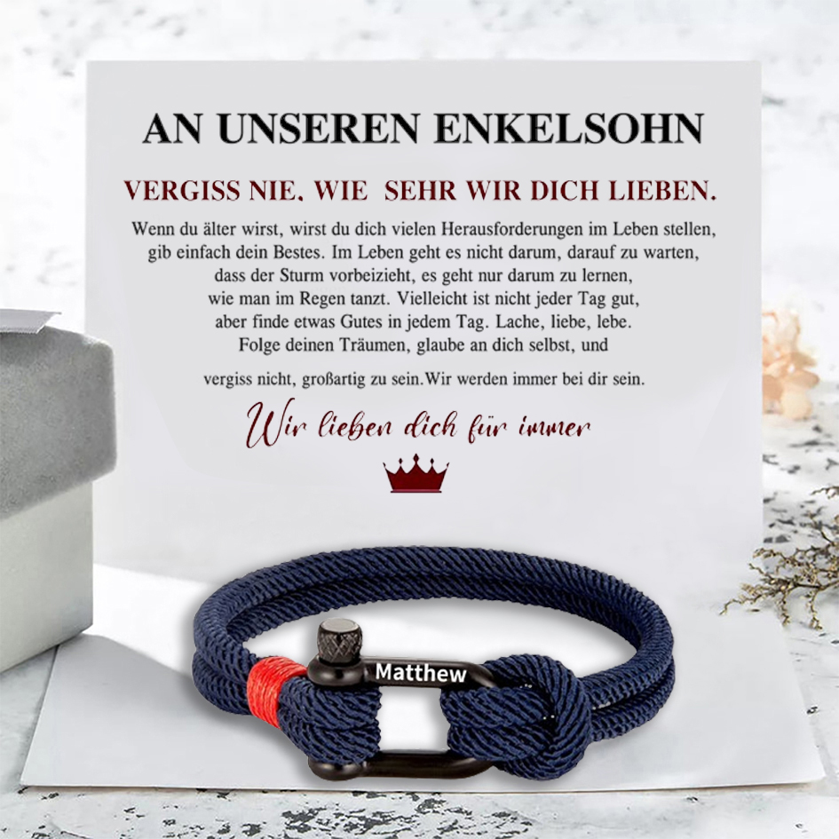 Herren Personalisierter 1 Name Edelstahl Hufeisenschnalle Handseil Armband-An unseren Enkelsohn-Geschenk mit Nachrichtenkarte