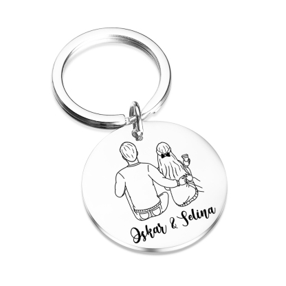 Personalisierbarer 2 Namen Rund Metall Schlüsselanhänger für Paar