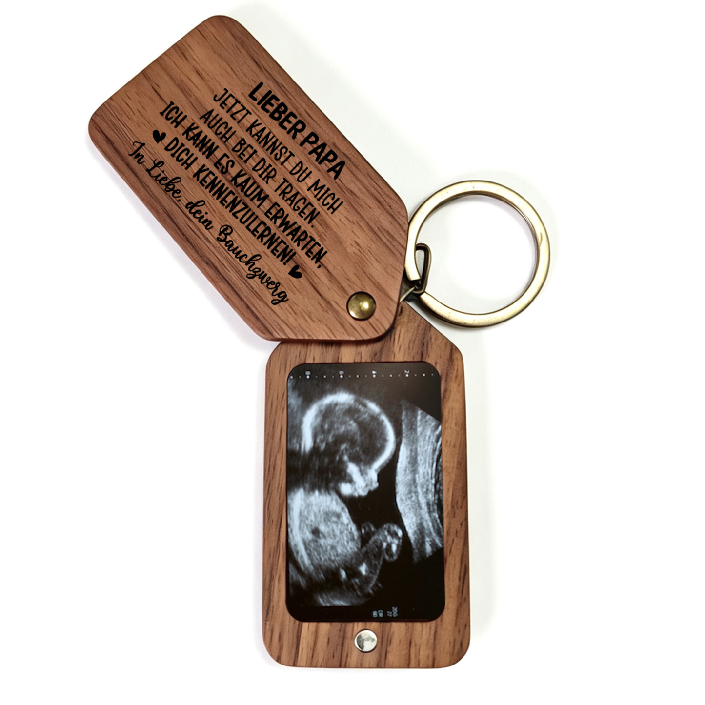 Personalisierter Foto-Schlüsselanhänger aus Holz mit Ultraschallbild Geschenk zur Schwangerschaftsverkündung für den werdenden Papa