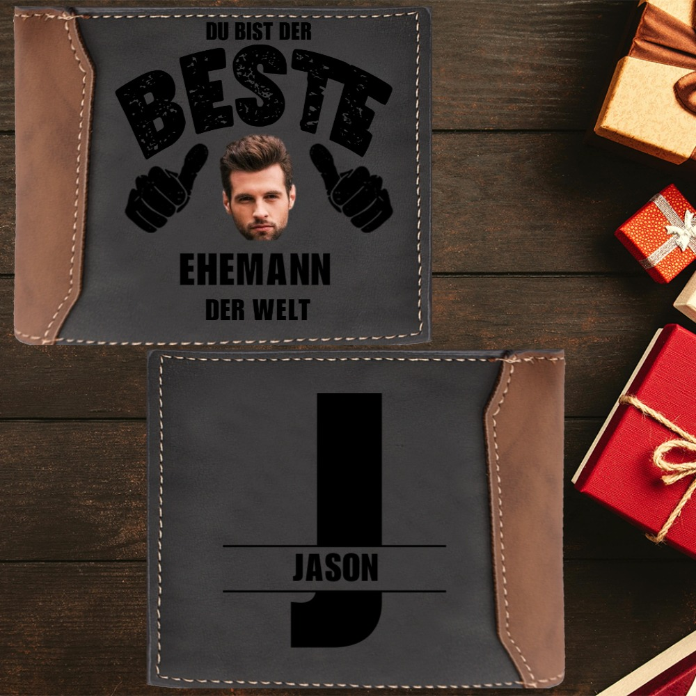 Herren Personalisierte 1 Name & Foto & Text & Buchstabe Geldbörse -Du bist der beste Ehemann der Welt -Geschenk für Ehemann Mann