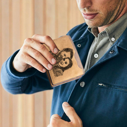 Personalisierte Herren-Ledergeldbörse mit graviertem Foto – doppelseitige Geldbörse für Paare