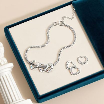 Personalisierte Herz Fußkette mit eingravierten 1-5 Namen & 1-5 Geburtssteinen-Geschenk für Frauen