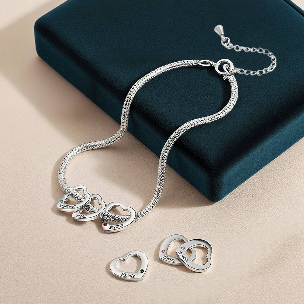 Personalisierte Herz Fußkette mit eingravierten 1-5 Namen & 1-5 Geburtssteinen-Geschenk für Frauen